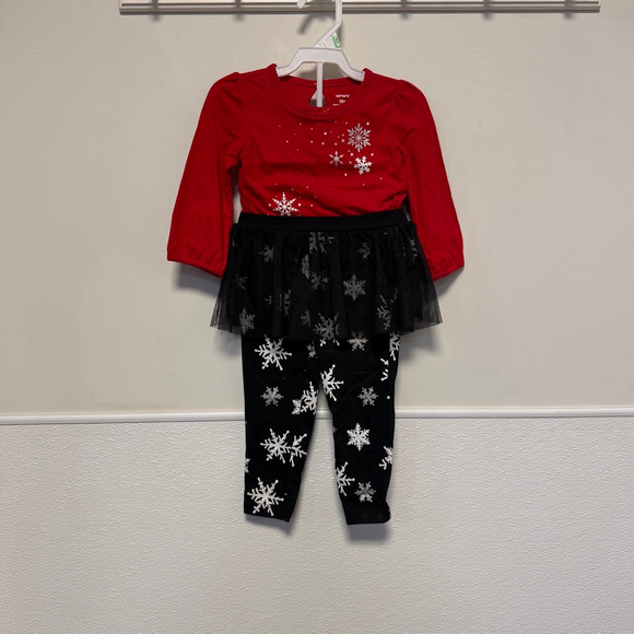 Carter's Other - Carter's Girls Matching Set 18 M Red Black Snowflake Christmas Holiday New NWOT
